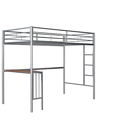 DEYOBED Twin Size Metal Loft Bed Frame with Desk and Spacious Under-Bed Design - Tailored for Kids and Teens