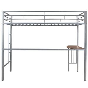 DEYOBED Twin Size Metal Loft Bed Frame with Desk and Spacious Under-Bed Design - Tailored for Kids and Teens