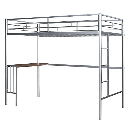DEYOBED Twin Size Metal Loft Bed Frame with Desk and Spacious Under-Bed Design - Tailored for Kids and Teens