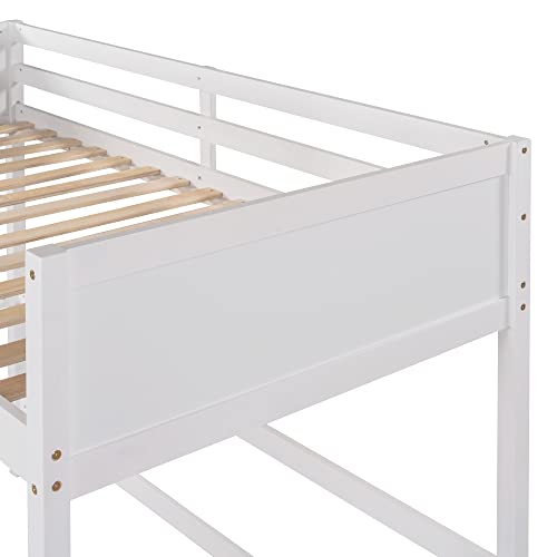 DEYOBED Twin Size Wooden Loft Bed Frame with Ladder - Space-Saving Design for Kids, Teens, and Adults