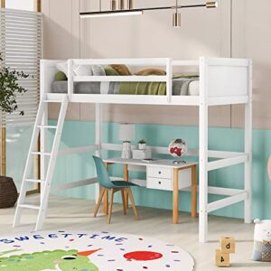 deyobed twin size wooden loft bed frame with ladder - space-saving design for kids, teens, and adults