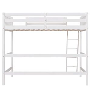 DEYOBED Twin Size Wooden Loft Bed Frame with Ladder - Space-Saving Design for Kids, Teens, and Adults