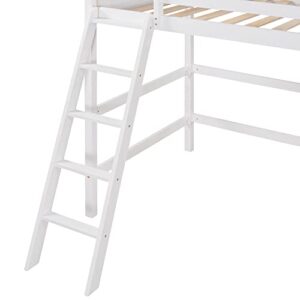 DEYOBED Twin Size Wooden Loft Bed Frame with Ladder - Space-Saving Design for Kids, Teens, and Adults