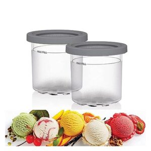evanem 2/4/6pcs creami containers, for ninja creami ice cream maker pints,16 oz ice cream pint safe and leak proof for nc301 nc300 nc299am series ice cream maker,gray-4pcs