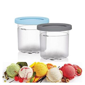 2/4/6pcs creami deluxe pints , for ninja ice cream maker cups ,16 oz pint ice cream containers with lids reusable,leaf-proof compatible with nc299amz,nc300s series ice cream makers ,gray+blue-4pcs