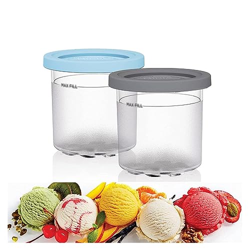 2/4/6PCS Creami Deluxe Pints , for Ninja Ice Cream Maker Cups ,16 OZ Pint Ice Cream Containers With Lids Reusable,Leaf-Proof Compatible with NC299AMZ,NC300s Series Ice Cream Makers ,Gray+Blue-4PCS