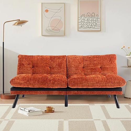 Anwick Futon Sofa Bed Convertible Futon Sleeper Couch, 71" Sleeper Sofa Bed with Adjustable Backrest, Modern Loveseat Couch for Compact Living Room, Apartment, Office (Orange)