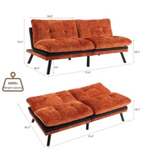 Anwick Futon Sofa Bed Convertible Futon Sleeper Couch, 71" Sleeper Sofa Bed with Adjustable Backrest, Modern Loveseat Couch for Compact Living Room, Apartment, Office (Orange)