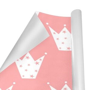 Veundei Gift Wrapping Paper Little Princess Crown Stars Wrapping Paper Roll Packing Paper Gift Wrap for Birthdays, Weddings, Party, Holiday, Baby Shower, 58 x22.8 Inch (9.18.sq.ft)