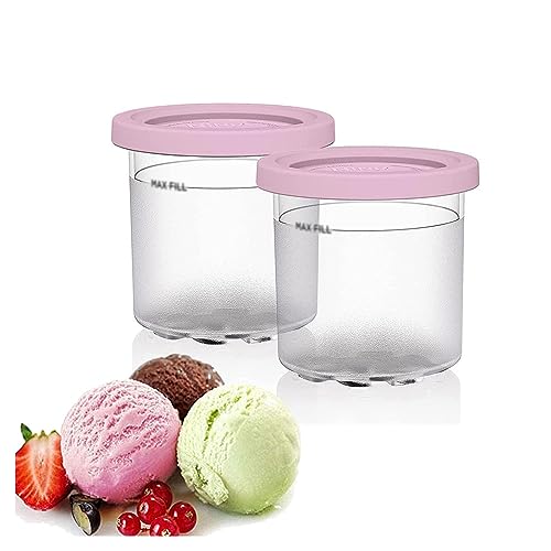 EVANEM 2/4/6PCS Creami Containers, for Ninja Creami Deluxe Pints,16 OZ Ice Cream Pint Cooler Safe and Leak Proof for NC301 NC300 NC299AM Series Ice Cream Maker,Pink-6PCS