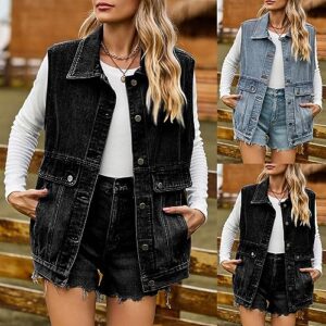 Gerichy Workout Tops for Women, Denim Shirts for Women Trendy, Fall Clothes for Women 2023 Trendy, Women's Oversized Denim Jacket Sleeveless Denim Shirt with Pockets Casual Jacket