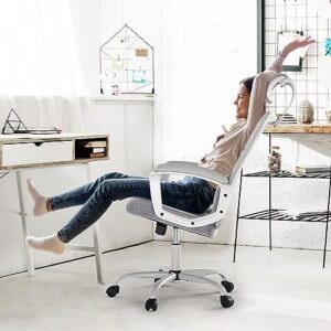 JHK Ergonomic Home Mesh Swivel Rolling Office Desk Computer Chair with Adjustable Headrest, Soft PU Armrest, Lumbar Support and Rocking Function, 18.11" D x 19.49" W x 43.5" H, Grey