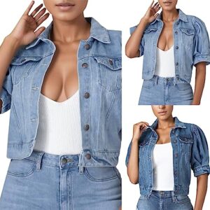 Gerichy Womens Tops, Denim Shirt Women Short, Fall Clothes for Women 2023 Trendy, Women's Oversized Denim Jacket Puff Sleeve Button Down Trendy New Jean Jacket