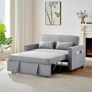 3-in-1 convertible upholstered loveseat sofa couch with pull-out sleeper bed,2-seat futon lounge recliner sofá chair with adjustable reclining backrests,lumbar pillows and side pockets for living room