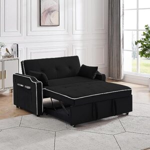 3 in 1 convertible pull out sleeper sofa bed,multi-functional adjustable loveseat futon sofá chair with usb ports and cup holders,velvet upholstered small love seat lounge recliner 2-seat couch