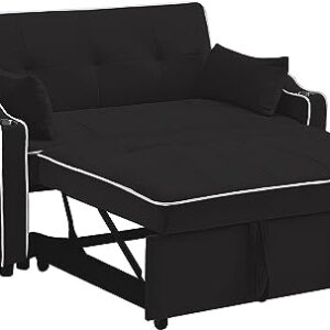 3 in 1 Convertible Pull Out Sleeper Sofa Bed,Multi-Functional Adjustable Loveseat Futon Sofá Chair with USB Ports and Cup Holders,Velvet Upholstered Small Love Seat Lounge Recliner 2-Seat Couch