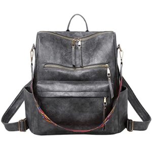 leather backpack bag for women,unisex travel laptop shoulder purse black rucksack, a large, elegant, (grey, one size)