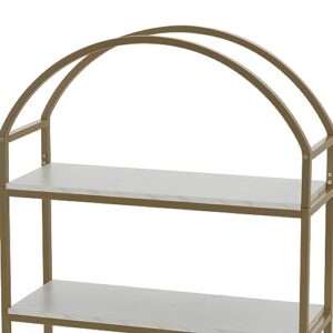 Nathan James Haven Etagere Bookshelf, 5-Shelf Faux Marble Bookcase in White Faux Marble Finish and Gold Metal Frame with Arch Top and Open Shelves, White/Gold