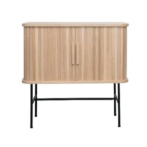 bloomingville, natural wood and metal cabinet with sliding doors and 3 storage compartments, black