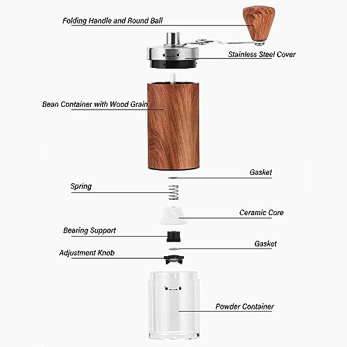 Manual Coffee Grinder, Hand Coffee Grinder Manual Grinder Hand Crank Grinder Vintage Coffee Grinder Burr Grinder Stainless Steel Hand Coffee Grinder with Adjustable Setting