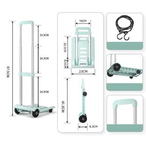 shamjina Luggage Cart Folding Hand Truck Solid Construction Compact Adjustable Handle Utility Cart Dolly Truck for Office Moving Transportation Auto, 4 Wheels Light Green