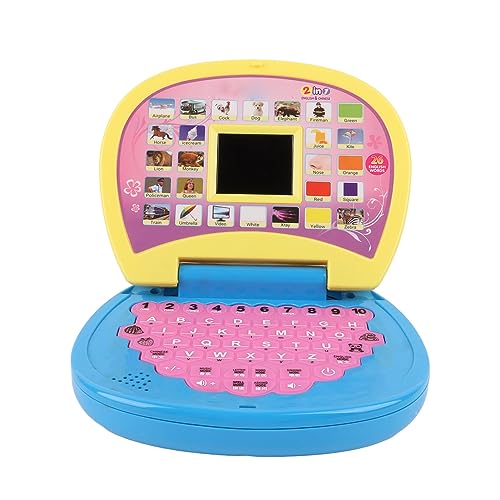 DAUZ Kids Educational Laptop, Kids Laptop Toy Portable Handle for Preschool for Boys Girls (Yellow Blue)