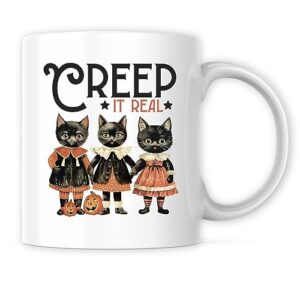 Ad Astra Graphics Creep It Real 11 Ounce Coffee Mug - Premium Quality Coffee Cup - Halloween Themed Black Cats Spooky - Imported and Printed In The USA - CFAAG0033