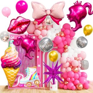 130Pcs Hot Pink Girls Balloons Garland Arch Kit Birthday Party Supplies, Pink Princess Party Theme Decoration, Suitable for Barbie Theme Party Girls Birthday Balloon Set