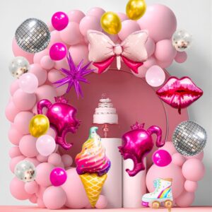 130Pcs Hot Pink Girls Balloons Garland Arch Kit Birthday Party Supplies, Pink Princess Party Theme Decoration, Suitable for Barbie Theme Party Girls Birthday Balloon Set