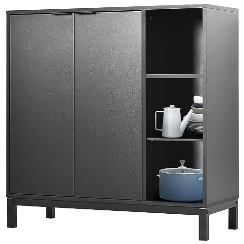 Ufyerutg Designs Bar Cabinets, Sideboards and Buffets with Storage Coffee Bar Cabinet, Wine Racks Storage Server Dining Room Console (Black, 34 Inch)