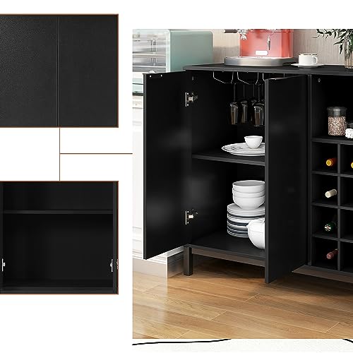 Ufyerutg Designs Bar Cabinets, Sideboards and Buffets with Storage Coffee Bar Cabinet, Wine Racks Storage Server Dining Room Console (Black, 34 Inch)