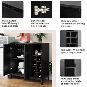 Ufyerutg Designs Bar Cabinets, Sideboards and Buffets with Storage Coffee Bar Cabinet, Wine Racks Storage Server Dining Room Console (Black, 34 Inch)