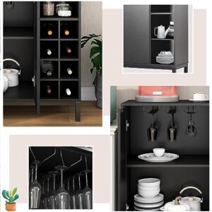 Ufyerutg Designs Bar Cabinets, Sideboards and Buffets with Storage Coffee Bar Cabinet, Wine Racks Storage Server Dining Room Console (Black, 34 Inch)