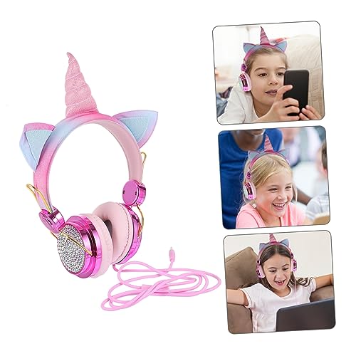 UKCOCO Headphones with mic Noise canceling Headphones Noise Cancelling Headphone Headphones for Computer Headphones for Cat Ear Game Headset Pink Headphones abs with Wheat