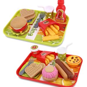 Mozlly Kitchen Food Playset - Cute Fast Food Playset with Trays, Plates, Fork, Soda Cup - Deluxe Fast Food Toy Set for Kids for Pretend Play Snack Parties, and Birthday Surprise Gift Play Food Set