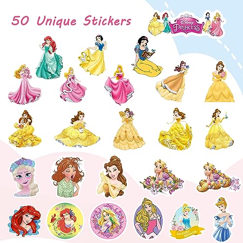 Princess Party Favors Keychains Bulk Cartoon Princess Party Supplies Stickers Gift Set Include 24PCS Keychains and 50 PCS Stickers, Unique Pattern for Carnival Prizes Girls Birthday Party