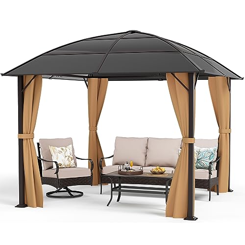 Sophia & William10' x 10' Hardtop Gazebo Galvanized Steel & Aluminum Frame, Curved Roof Outdoor Canopy Tent Shelter with Mosquito Net and Curtains for Patio Yard Garden Party