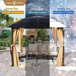 Sophia & William10' x 10' Hardtop Gazebo Galvanized Steel & Aluminum Frame, Curved Roof Outdoor Canopy Tent Shelter with Mosquito Net and Curtains for Patio Yard Garden Party