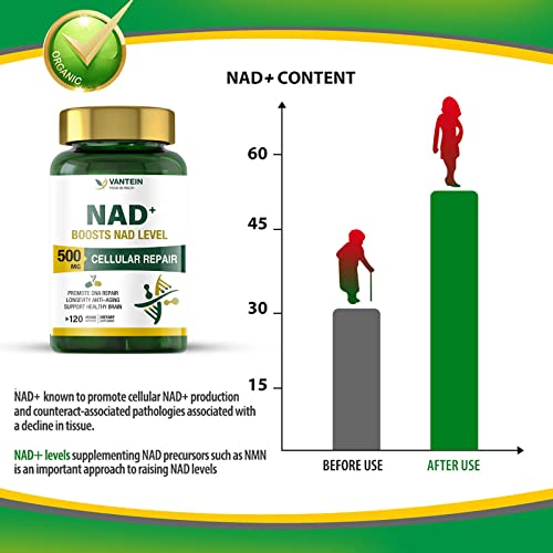 vantein NAD Supplement 500MG, Supports Skin Health, Healthy Aging, Boost NAD Levels, Muscle Health, Promotes Immune