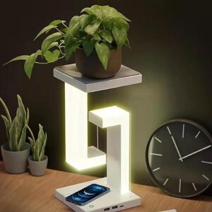 teocary suspension style sensor cabinet lamp, wireless charging of mobile phone, 𝑨𝒏𝒕𝒊-gravity desk lamp led night usb bedroom sleep light reading table white, 4.72*4.72*8.66in