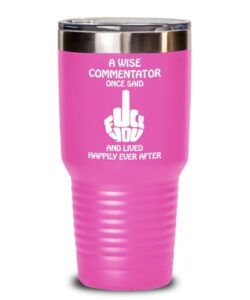 commentator rude 20 oz 30 oz insulated tumbler fuck off adult dirty humor, gift for coworker leaving curse word middle finger cup swearing