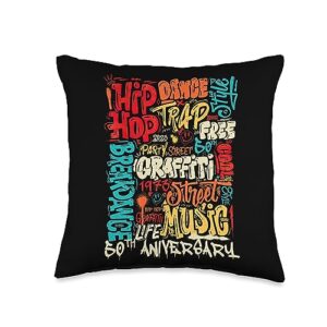hiphop 1973 2023 hip hop 50th anniversary hip hop 50 years graffiti old school retro throw pillow, 16x16, multicolor