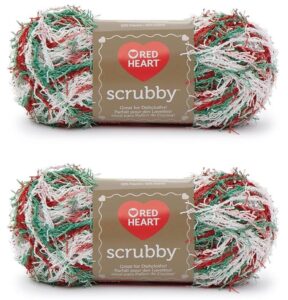 red heart scrubby jolly yarn - 2 pack of 85g/3oz - polyester - 4 medium (worsted) - 78 yards - knitting/crochet