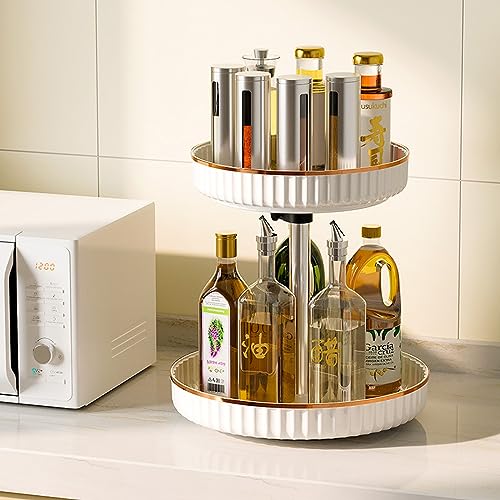 WNYNUEP 2 Tier Lazy Susan Organizer Spice Rack Organizer for Cabinet, 12 Inches Turntable and Height Adjustable Kitchen Cabinet Organizer, for Cabinet, Pantry, Kitchen, Cosmetic Table, Non-Skid White