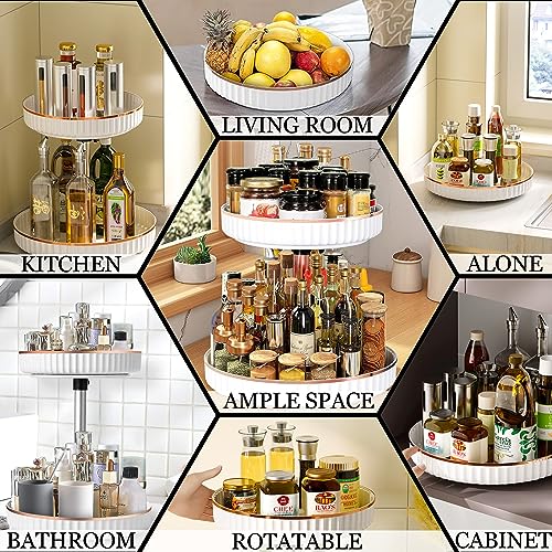 WNYNUEP 2 Tier Lazy Susan Organizer Spice Rack Organizer for Cabinet, 12 Inches Turntable and Height Adjustable Kitchen Cabinet Organizer, for Cabinet, Pantry, Kitchen, Cosmetic Table, Non-Skid White