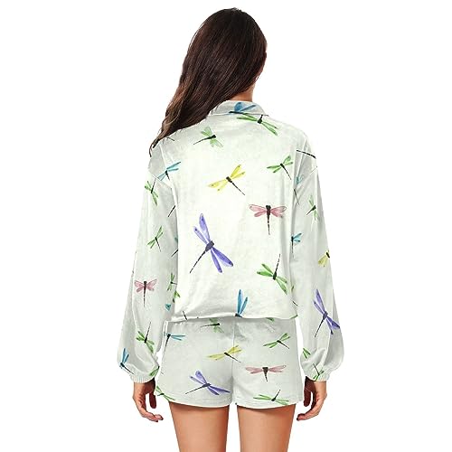 Kigai Colorful Dragonfly Jogging Suits for Women Lounge Cozy Long Sleeve Half Zip Lapel Collar Sweatsuit Set,XL
