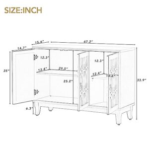 Voohek Glass Mirrored Doors and Adjustable Shelf, Buffet Cabinet with Drop-Shaped Silver Handle for Living, Hallway, Dining Room, Black Sideboard