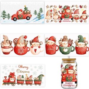 kjmyyxgs uv dtf christmas cup wrap transfer sticker, 5 sheets gnome rub on transfers uv dtf for 16oz glass cup gnome rub on transfers for furniture crafting decorative stickers for glass cups