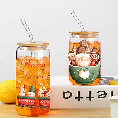 KJMYYXGS UV DTF Christmas Cup Wrap Transfer Sticker, 5 Sheets Gnome Rub On Transfers UV DTF for 16oz Glass Cup Gnome Rub On Transfers for Furniture Crafting Decorative Stickers for Glass Cups