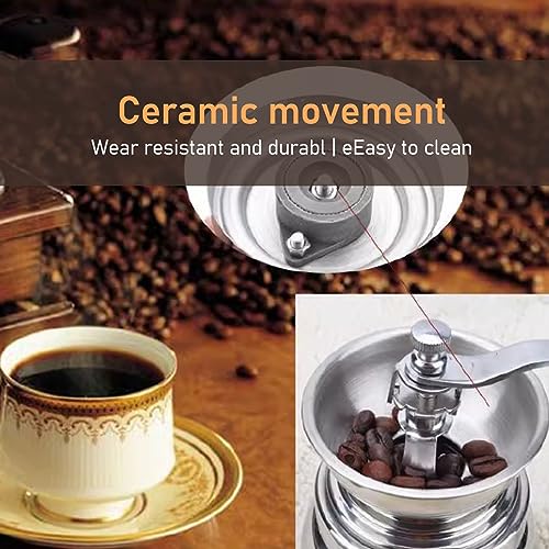 Hand Crank Coffee Grinder 304 Stainless Steel Grinding Degree, Detachable Mill with Individual Bean Container, Manual Operation for Home Use (Large)